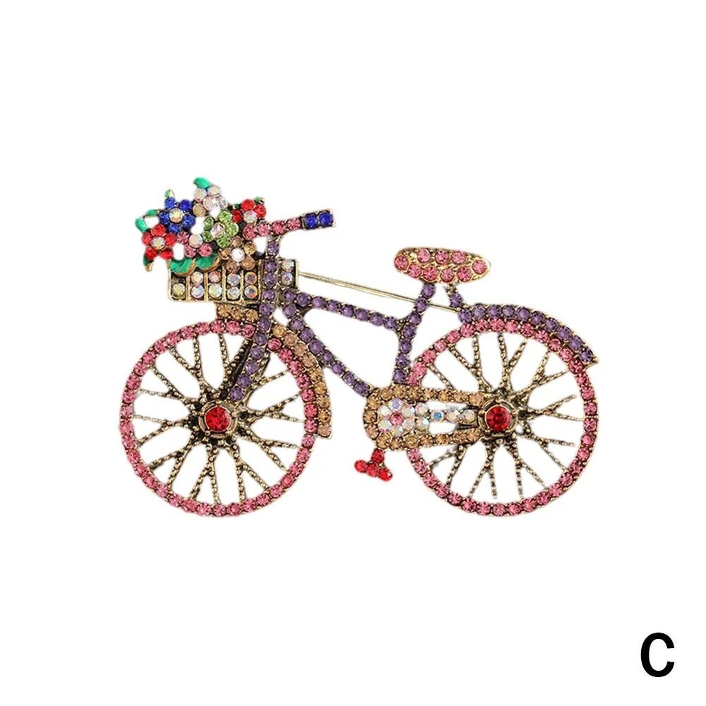Colorful Bicycle Brooch with Rhinestones